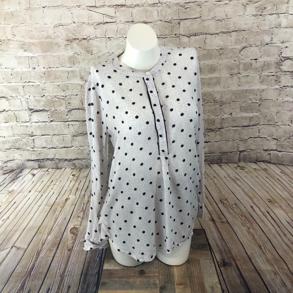 Old navy mock next long sleeve polka dot blouse M